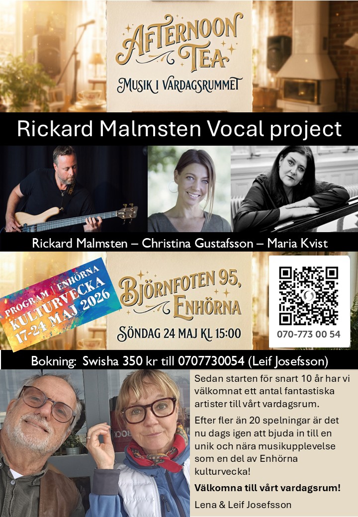 Affisch: Rickard Malmsten Vocal project med Christina Gustafsson & Maria Kvist – Afternoon Tea, 24 maj 2026